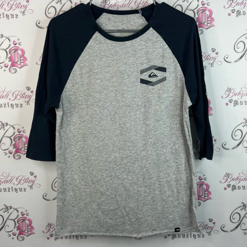 Quiksilver shirt black and Gray Raglan Tee dual color logo comfy top classic